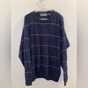 Oscar De La Renta Sweater Men's Size L Pullover Steel Blue Striped Sweatshirt